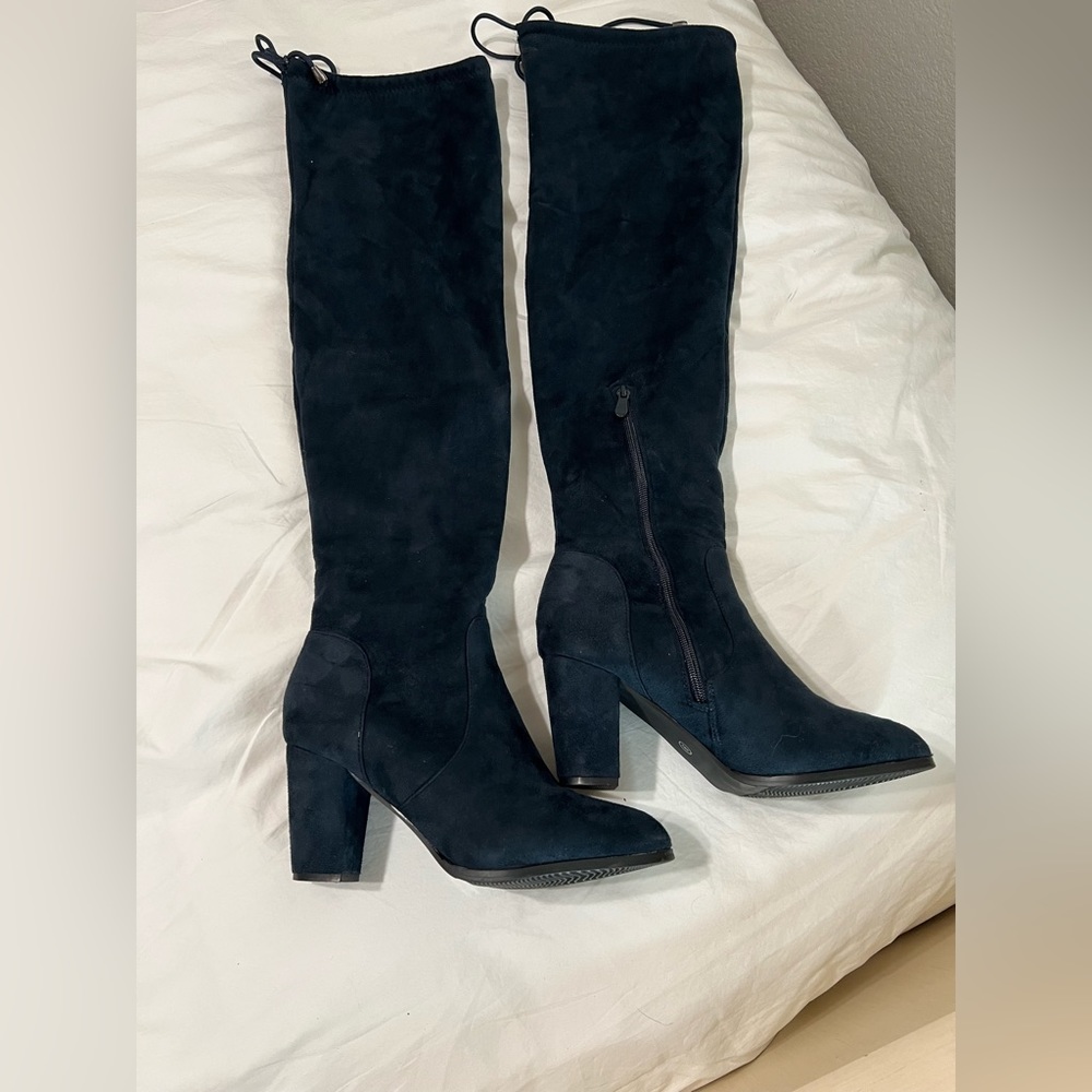 Navy Blue Over the Knee Suede Boot